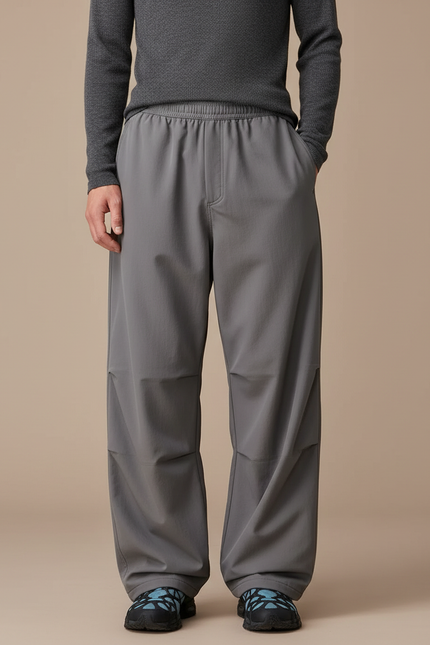 Pantalon Parachute Gris Ample Décontracté Unisexe - Polyester