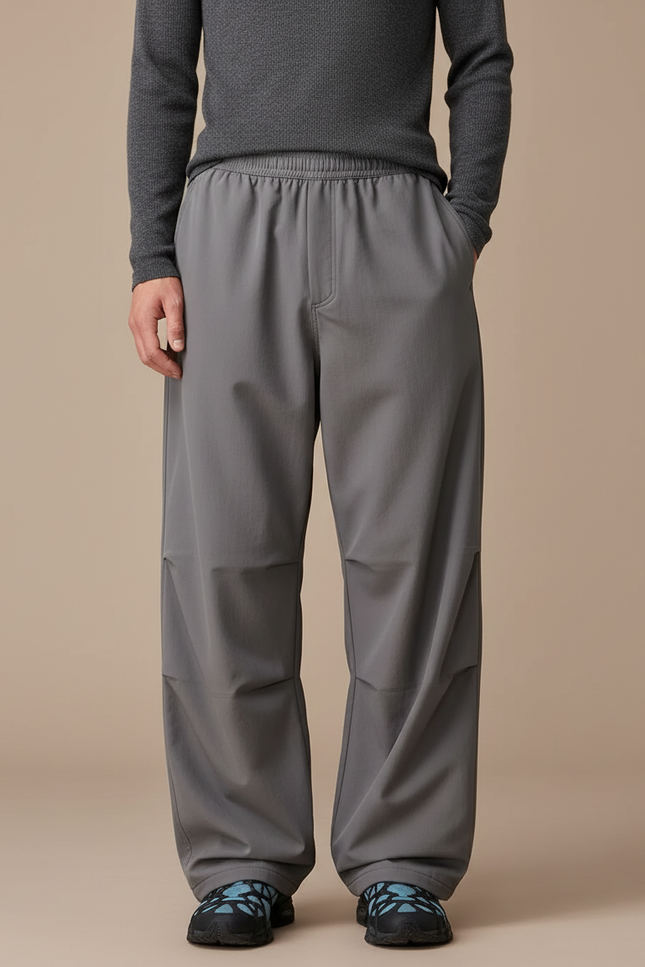 Pantalon Parachute Gris Ample Décontracté Unisexe - Polyester