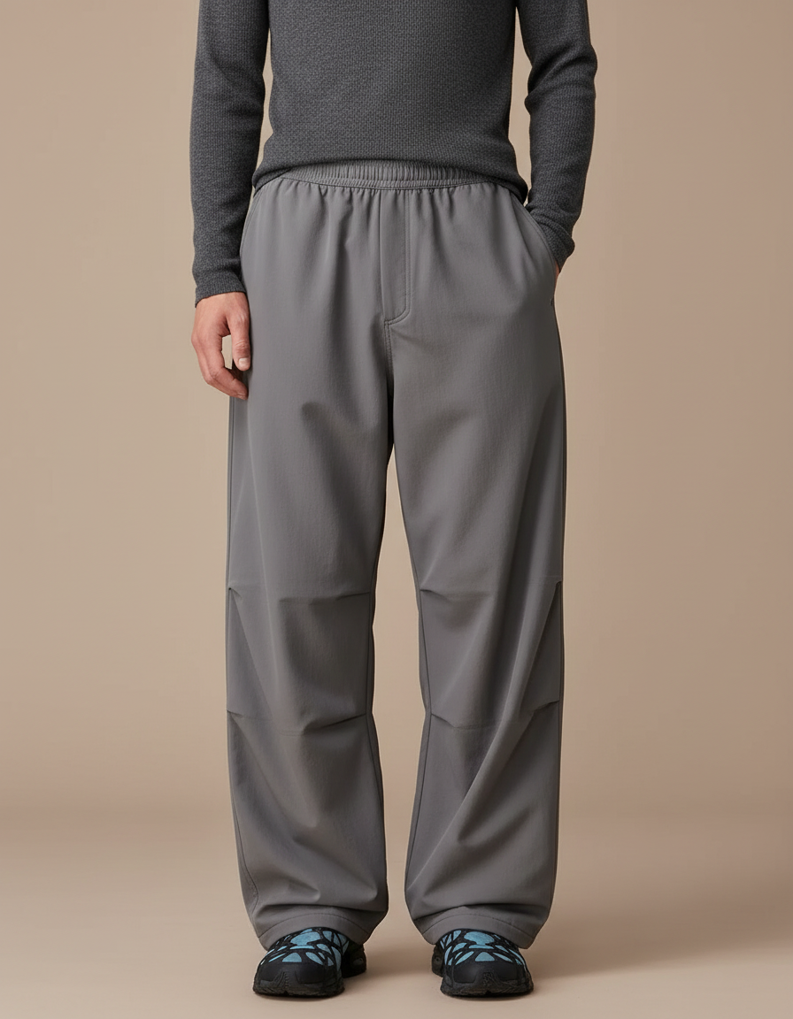 Pantalon Parachute Gris Ample Décontracté Unisexe - Polyester