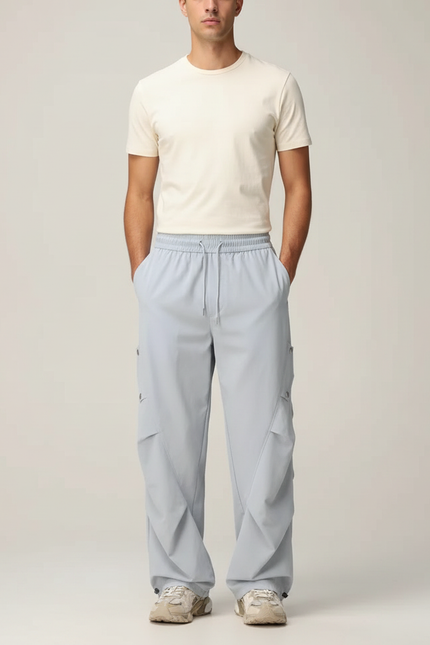Pantalon Parachute Bleu Ciel Ample Cargo Léger Homme - Polyester