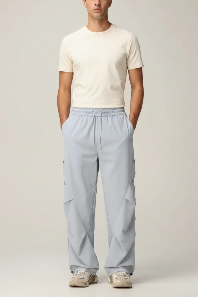Pantalon Parachute Bleu Ciel Ample Cargo Léger Homme - Polyester