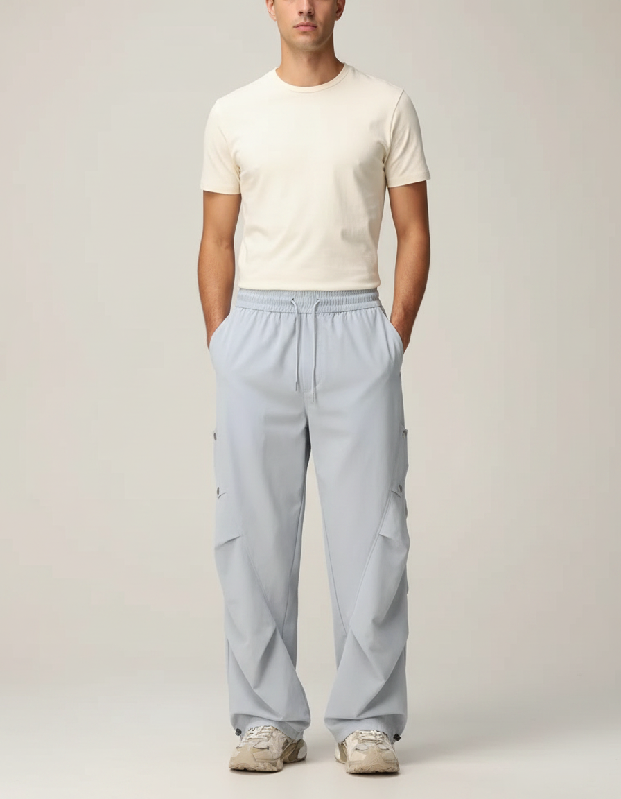 Pantalon Parachute Bleu Ciel Ample Cargo Léger Homme - Polyester