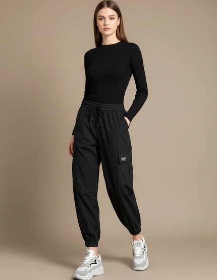 Pantalon Parachute Noir Cargo Fluide Femme Sport - Polyester