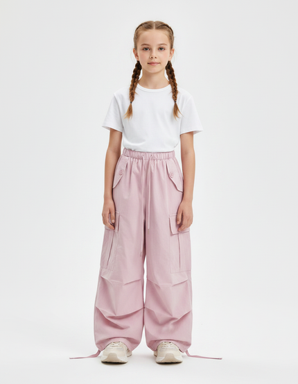 Pantalon Parachute Rose Cargo Ample Multipoches Enfant - Polyester