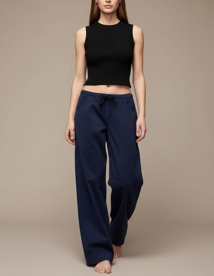 Pantalon Parachute Marine Ample Cordon Décontracté - Toile