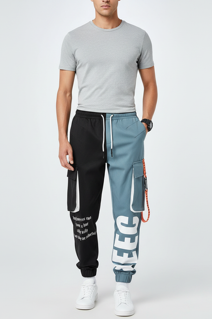 Pantalon Parachute Bicolore Cargo Imprimé Streetwear Homme - Multicolore Polyester