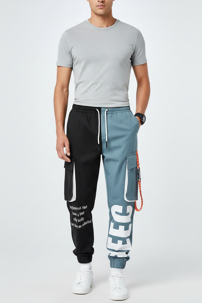 Pantalon Parachute Bicolore Cargo Imprimé Streetwear Homme - Multicolore Polyester