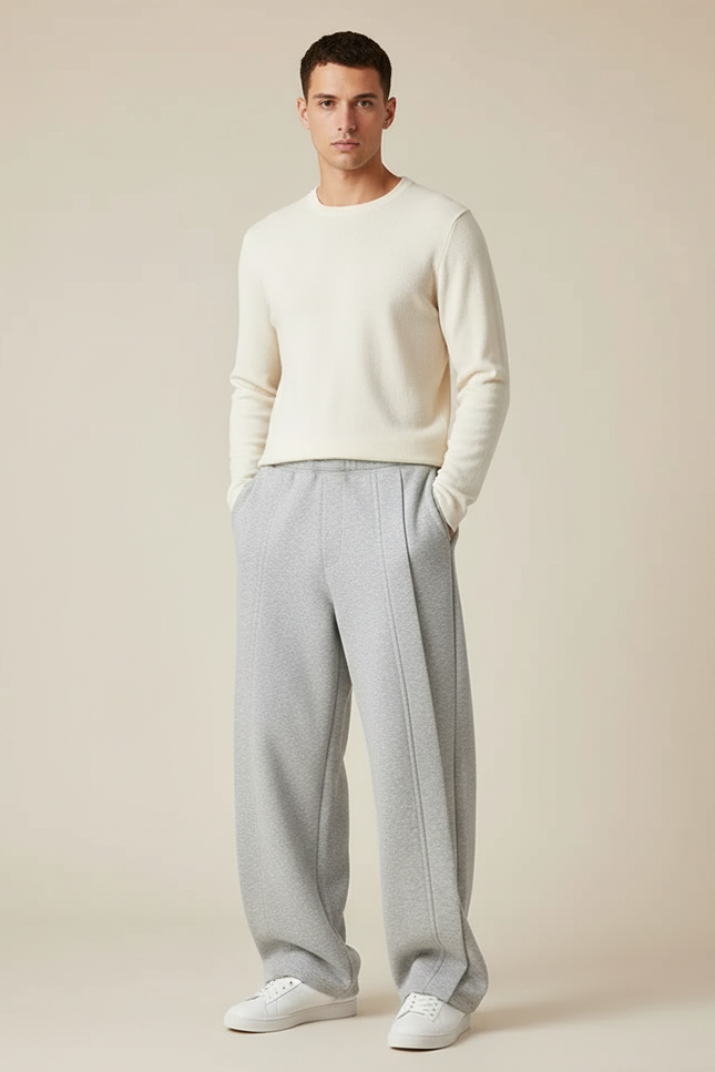 Pantalon Parachute Gris Ample Décontracté Molleton Homme