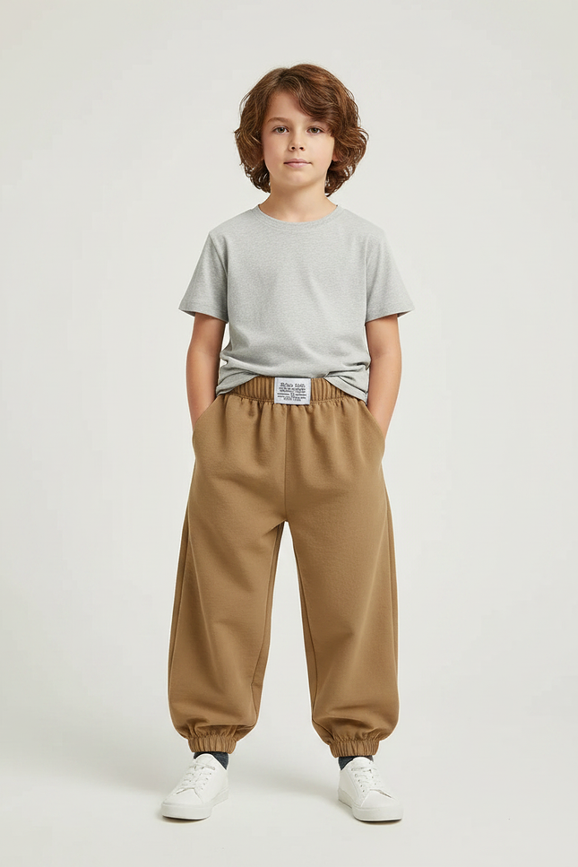 Pantalon Parachute Marron Ample Molleton Confortable Enfant