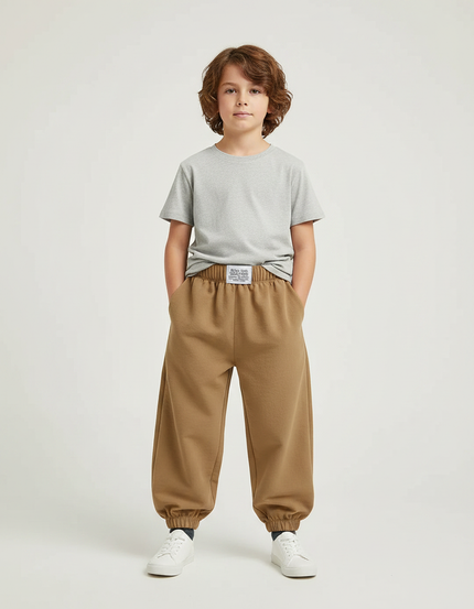 Pantalon Parachute Marron Ample Molleton Confortable Enfant