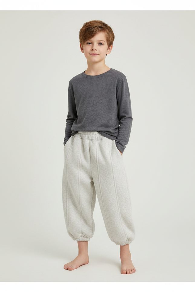 Pantalon Parachute Gris Clair Ample Molletonné Enfant