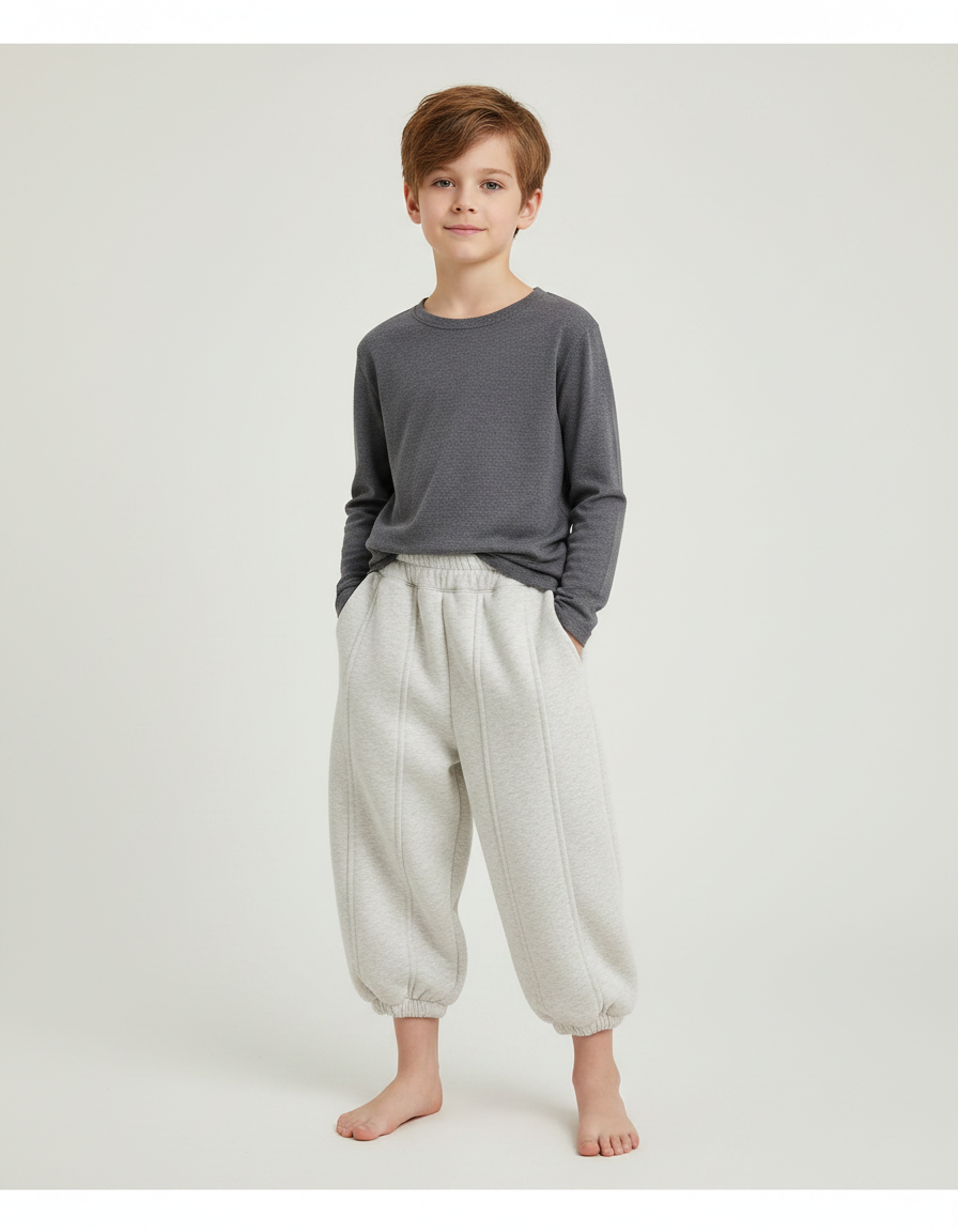 Pantalon Parachute Gris Clair Ample Molletonné Enfant