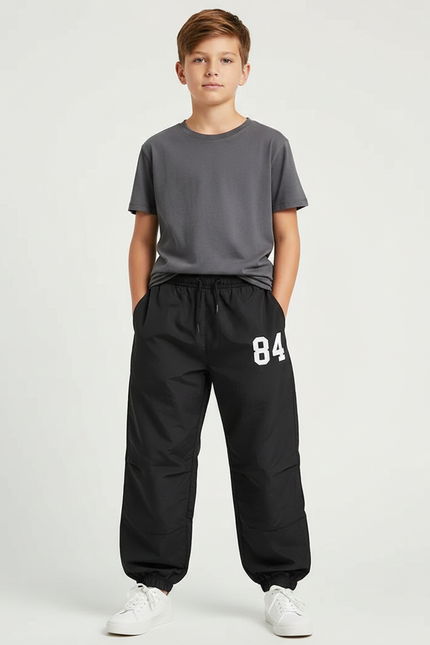 Pantalon Parachute Noir Ample Numéro 84 Garçon - Polyester