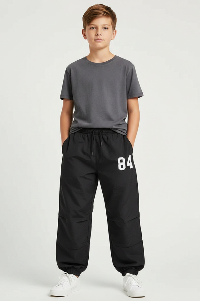 Pantalon Parachute Noir Ample Numéro 84 Garçon - Polyester