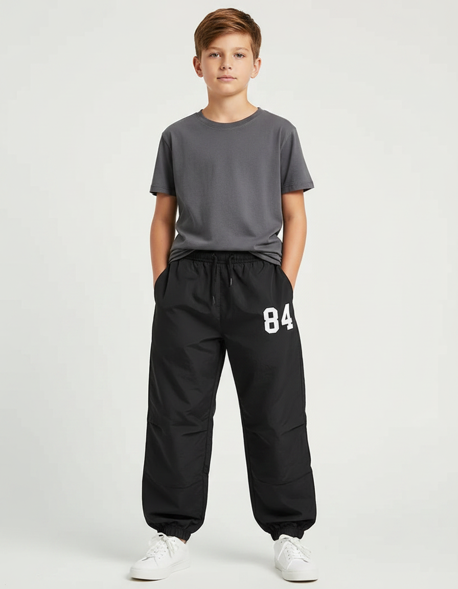 Pantalon Parachute Noir Ample Numéro 84 Garçon - Polyester
