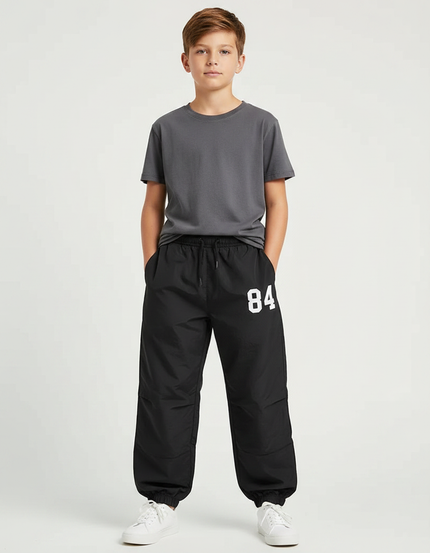 Pantalon Parachute Noir Ample Numéro 84 Garçon - Polyester