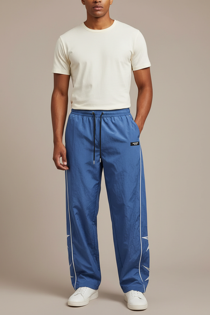 Pantalon Parachute Bleu Ample Sportif Étoiles Latérales - Polyester