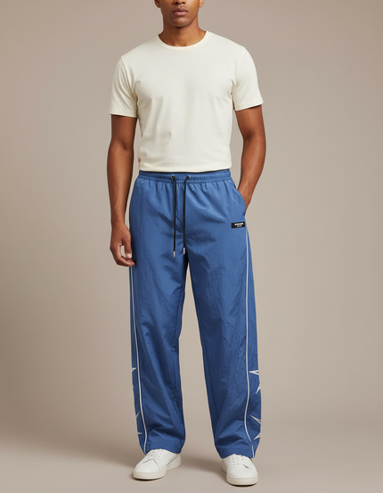 Pantalon Parachute Bleu Ample Sportif Étoiles Latérales - Polyester