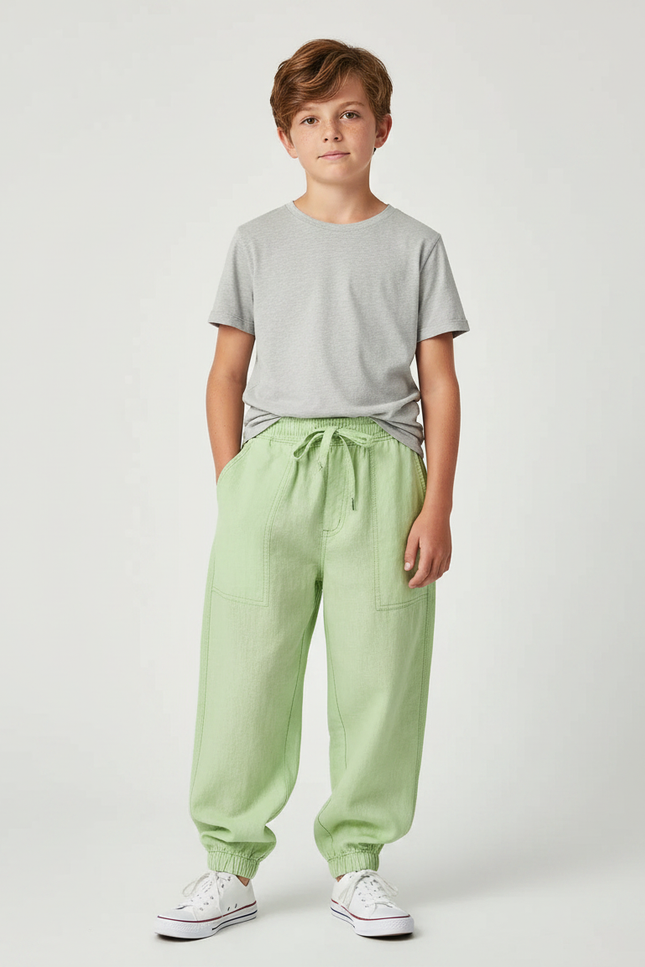 Pantalon Parachute Vert Lin Ample Enfant Sportswear