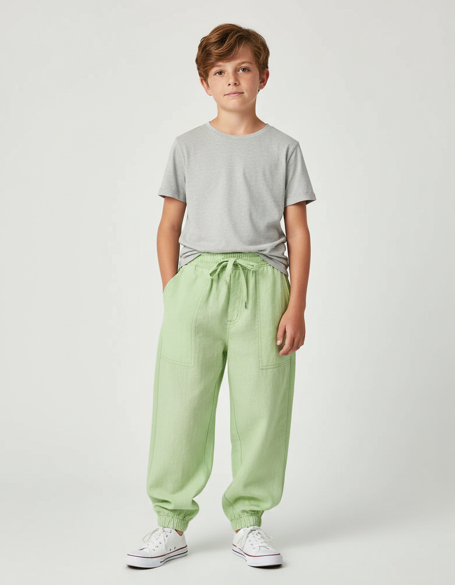 Pantalon Parachute Vert Lin Ample Enfant Sportswear