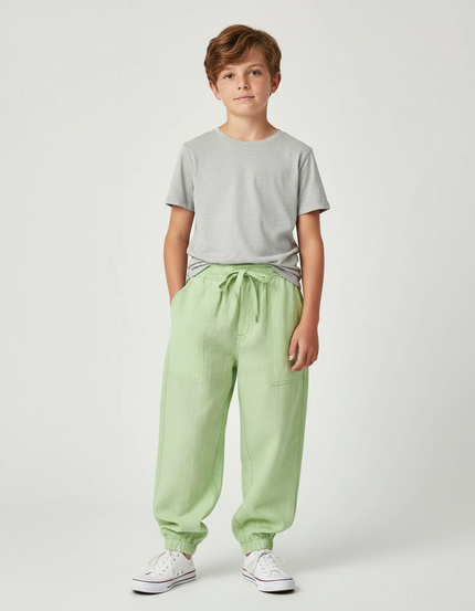 Pantalon Parachute Vert Lin Ample Enfant Sportswear