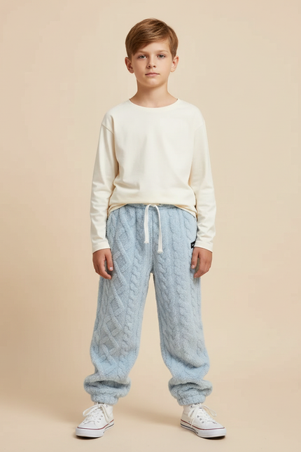 Pantalon Parachute Bleu Ciel Molleton Tricoté Ample Enfant