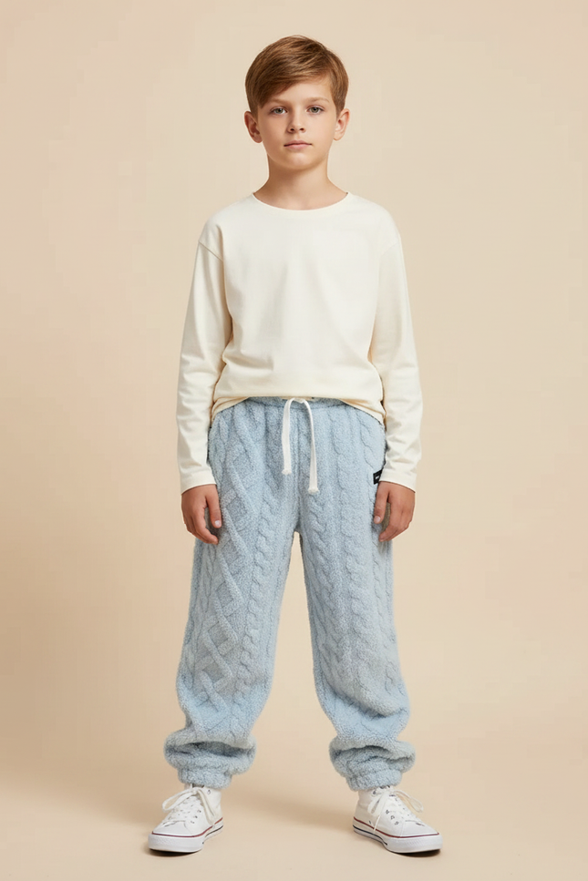 Pantalon Parachute Bleu Ciel Molleton Tricoté Ample Enfant