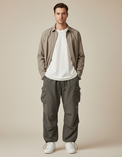 Pantalon Parachute Gris Homme - Kaki Polyester