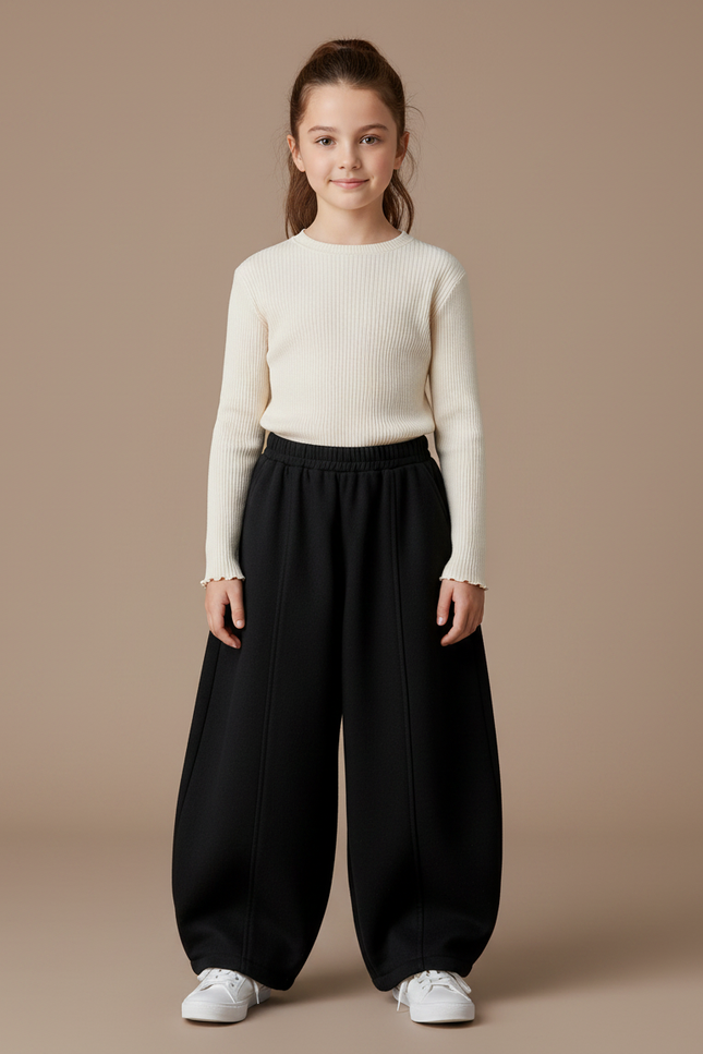 Pantalon Parachute Noir Ample Enfant Hiver - Molleton