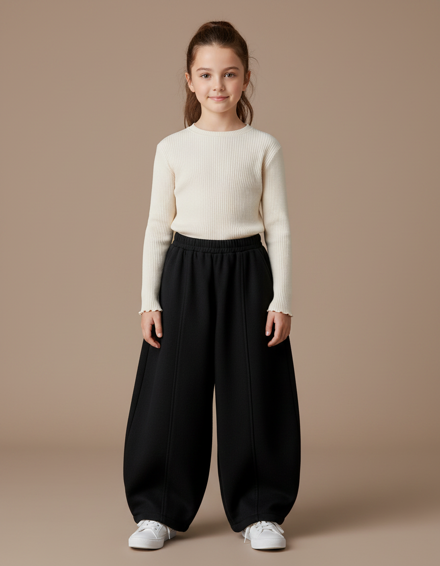 Pantalon Parachute Noir Ample Enfant Hiver - Molleton