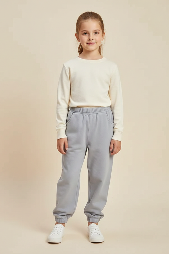 Pantalon Parachute Gris Ample Coton Élastiqué Enfant - Molleton
