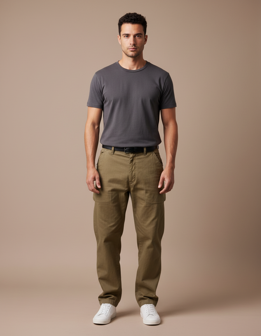 Pantalon Parachute Kaki Ample Coton Décontracté Multipoches Homme - Gabardine