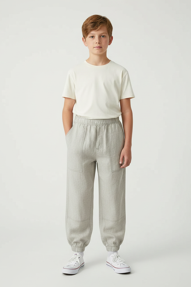 Pantalon Parachute Gris Clair Ample Coton Enfant