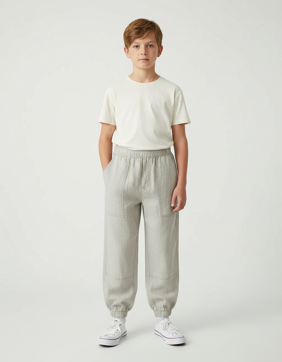 Pantalon Parachute Gris Clair Ample Coton Enfant