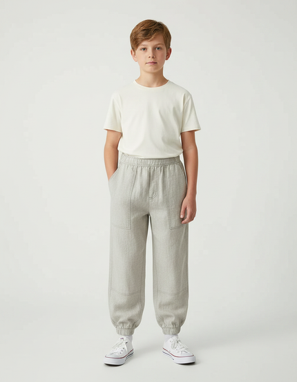 Pantalon Parachute Gris Clair Ample Coton Enfant