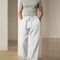 Pantalon Parachute Blanc Coton Lin Ample Sport Décontracté