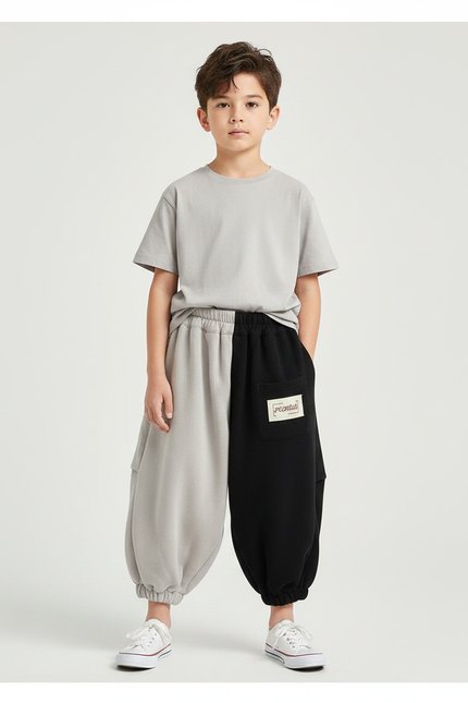 Pantalon Parachute Bicolore Ample Molletonné Enfant Coton - Multicolore