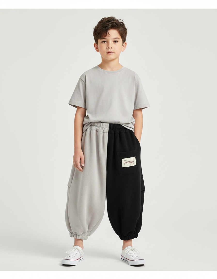 Pantalon Parachute Bicolore Ample Molletonné Enfant Coton - Multicolore