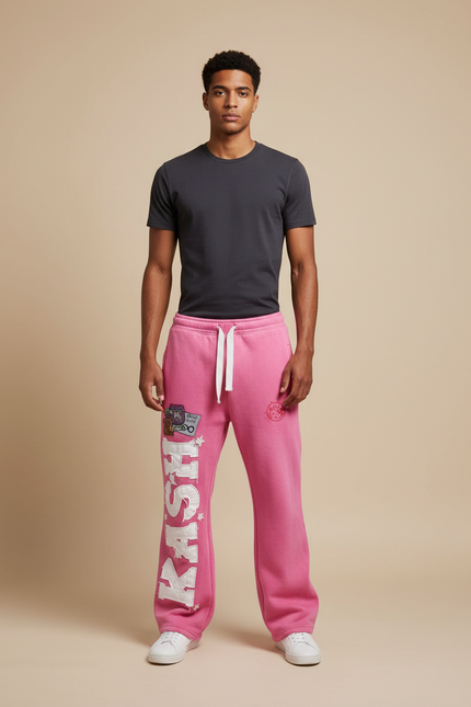 Pantalon Parachute Rose Ample Imprimé Décontracté Homme - Molleton