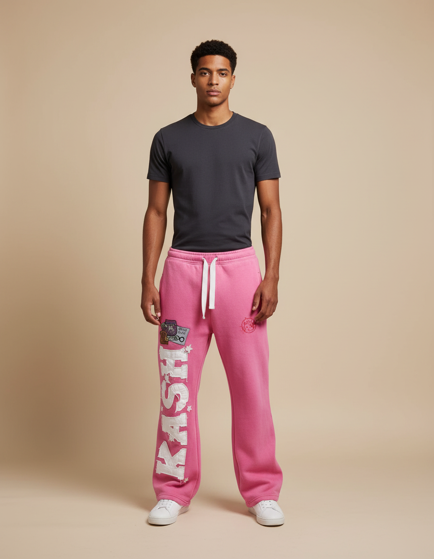 Pantalon Parachute Rose Ample Imprimé Décontracté Homme - Molleton