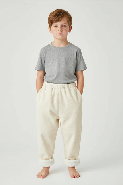 Pantalon Parachute Crème Côtelé Doublé Polaire Enfant - Beige Cordé