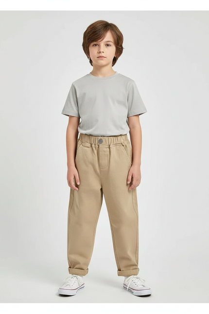 Pantalon Parachute Kaki Cargo Ample Enfant Coton
