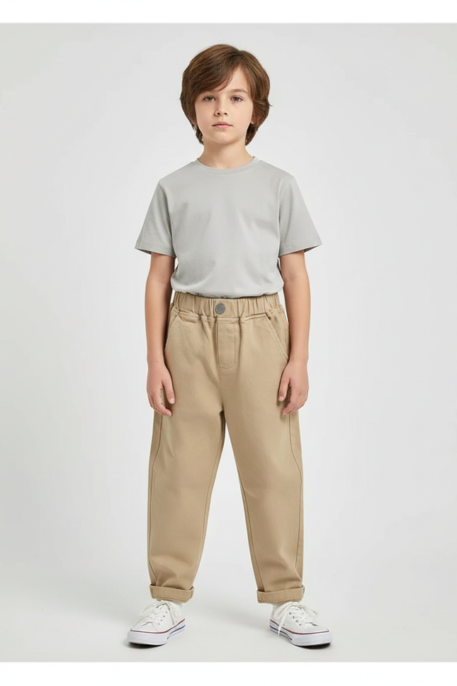 Pantalon Parachute Kaki Cargo Ample Enfant Coton