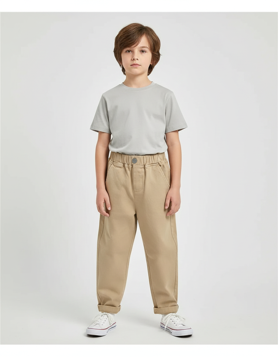 Pantalon Parachute Kaki Cargo Ample Enfant Coton