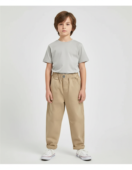 Pantalon Parachute Kaki Cargo Ample Enfant Coton
