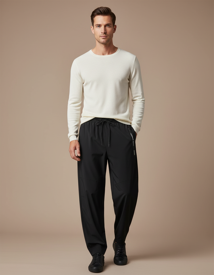 Pantalon Parachute Noir Fluide Décontracté Sport Homme - Polyester