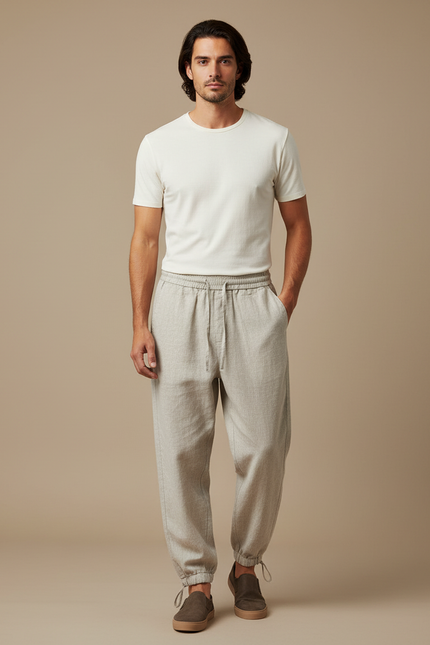 Pantalon Parachute Lin Coton Ample Décontracté Homme - Gris