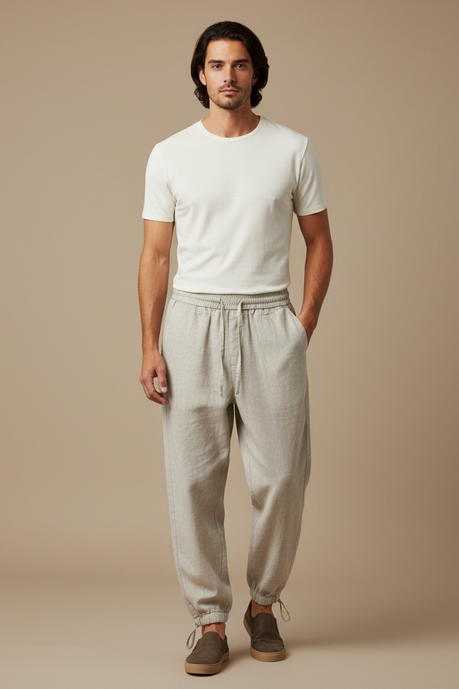 Pantalon Parachute Lin Coton Ample Décontracté Homme - Gris