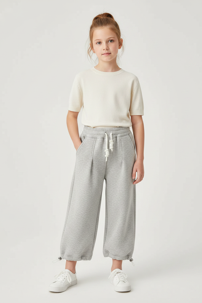 Pantalon Parachute Gris Ample Molleton Enfant Sportif
