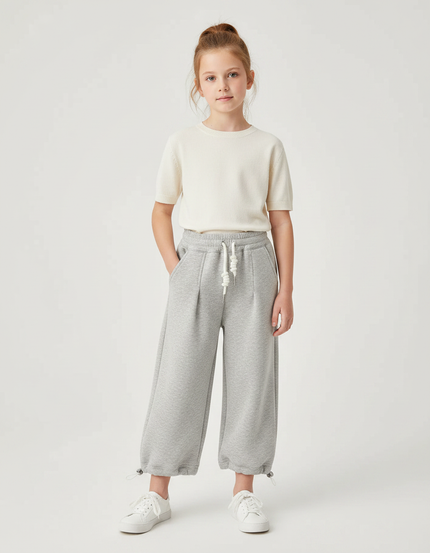 Pantalon Parachute Gris Ample Molleton Enfant Sportif